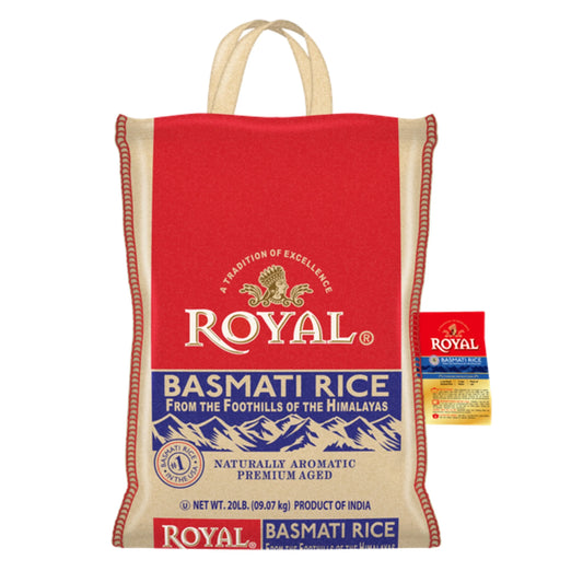 Authentic  Naturally Aged Indian White Basmati Rice, Long-Grain, Gluten-Free - 20 Lb. Bag
